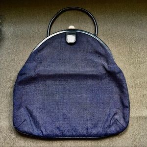 Vintage Top Handle Bag Navy Linen
